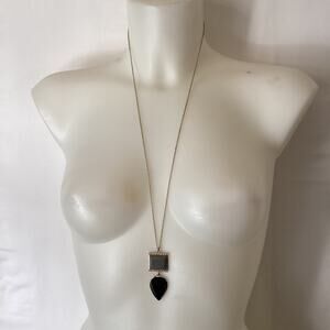 1807 NIP Stony Silver 30" Necklace with Green Square and Blue Drop